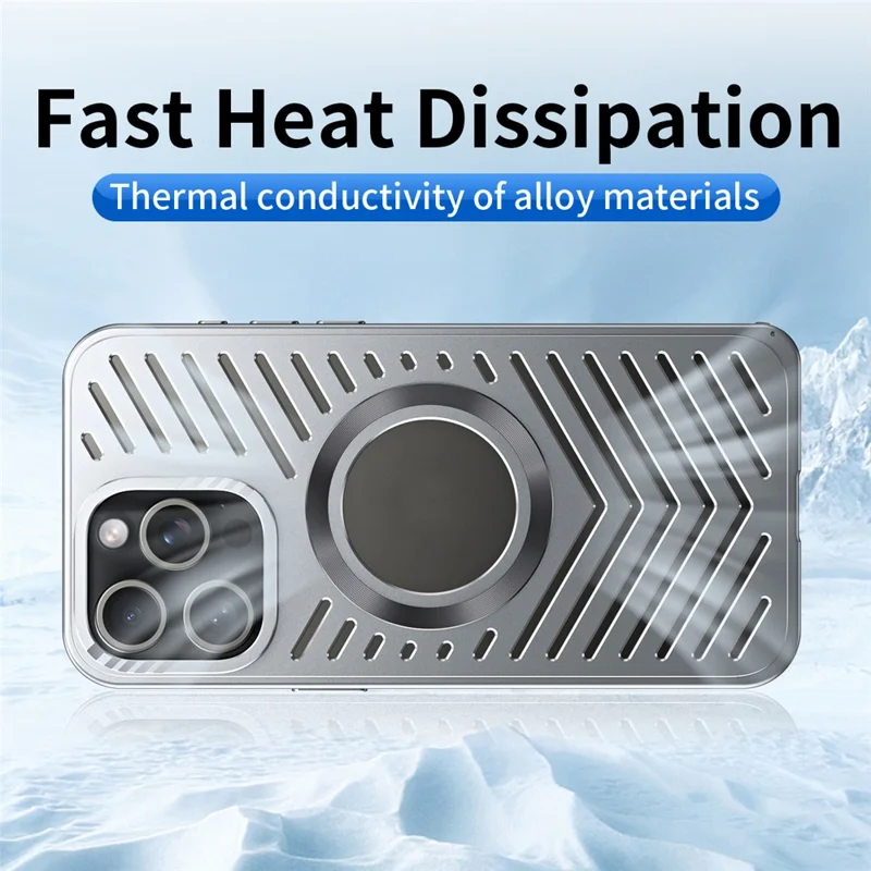 For iPhone 15 Pro Max Case Heat Dissipation Hollow Aluminium Alloy Phone Cover - Titanium