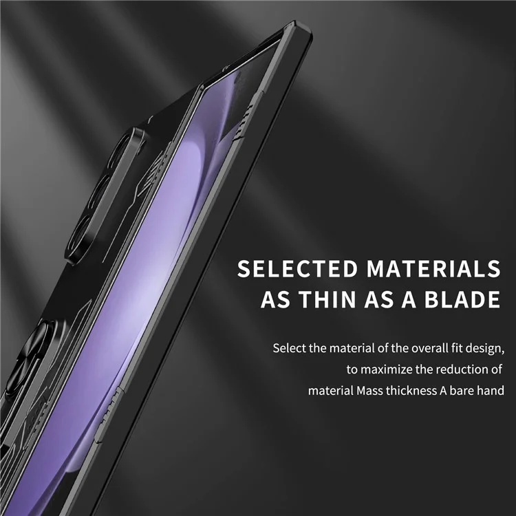 Для Samsung Galaxy Z Fold6 5G Чехол PC Hard Phone Cover с держателем кольца и подставкой - Черный