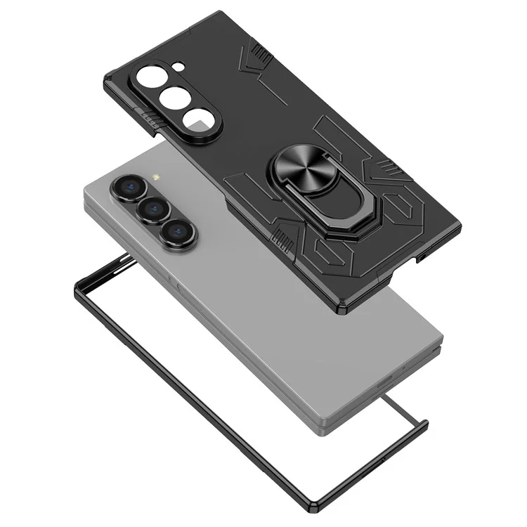 Для Samsung Galaxy Z Fold6 5G Чехол PC Hard Phone Cover с держателем кольца и подставкой - Черный