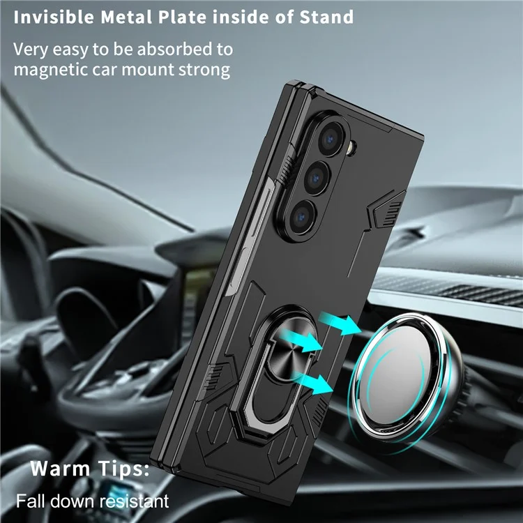 Для Samsung Galaxy Z Fold6 5G Чехол PC Hard Phone Cover с держателем кольца и подставкой - Черный
