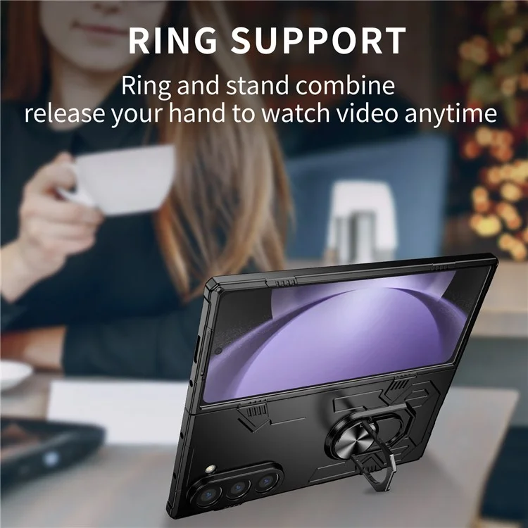 Для Samsung Galaxy Z Fold6 5G Чехол PC Hard Phone Cover с держателем кольца и подставкой - Черный