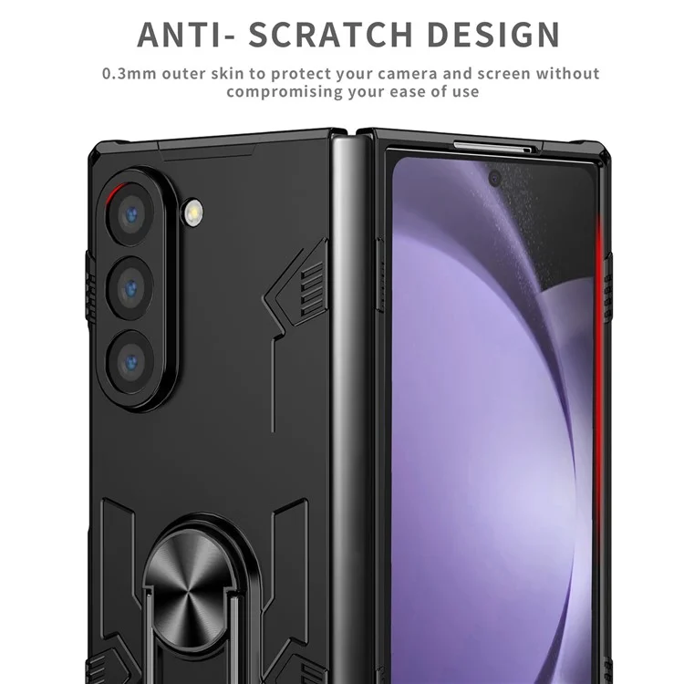 Для Samsung Galaxy Z Fold6 5G Чехол PC Hard Phone Cover с держателем кольца и подставкой - Черный
