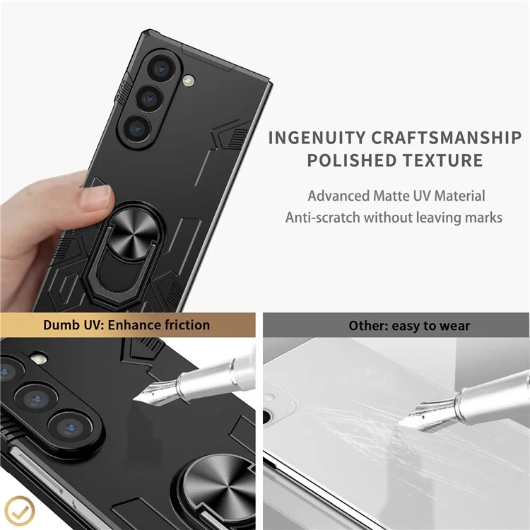 Для Samsung Galaxy Z Fold6 5G Чехол PC Hard Phone Cover с держателем кольца и подставкой - Черный