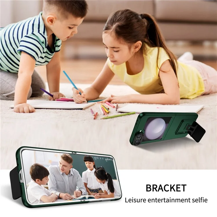 For Samsung Galaxy Z Flip6 5G Case Kickstand Anti-Scratch Hard PC Phone Cover - Green