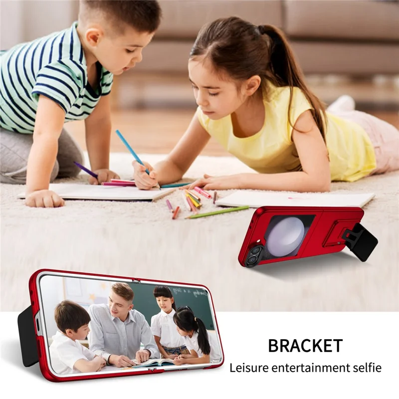 For Samsung Galaxy Z Flip7 FE 5G / Z Flip6 5G Case Kickstand Anti-Scratch Hard PC Phone Cover - Red