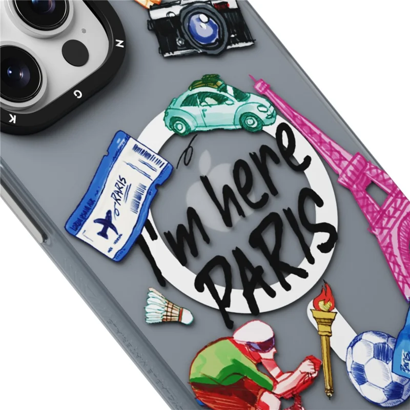 YOUNGKIT I'm Here Paris Series For iPhone 15 Pro Magnetic Case IMD Pattern PC+TPU Phone Cover