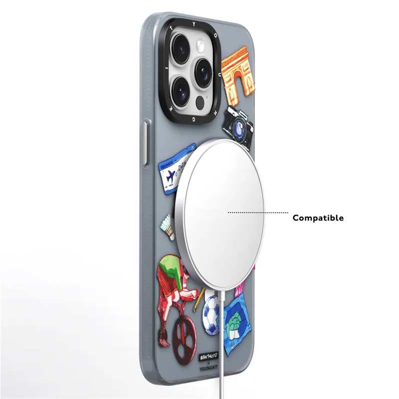 YOUNGKIT I'm Here Paris Series For iPhone 15 Pro Magnetic Case IMD Pattern PC+TPU Phone Cover