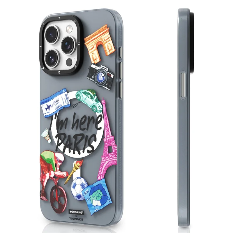 YOUNGKIT I'm Here Paris Series For iPhone 15 Pro Magnetic Case IMD Pattern PC+TPU Phone Cover