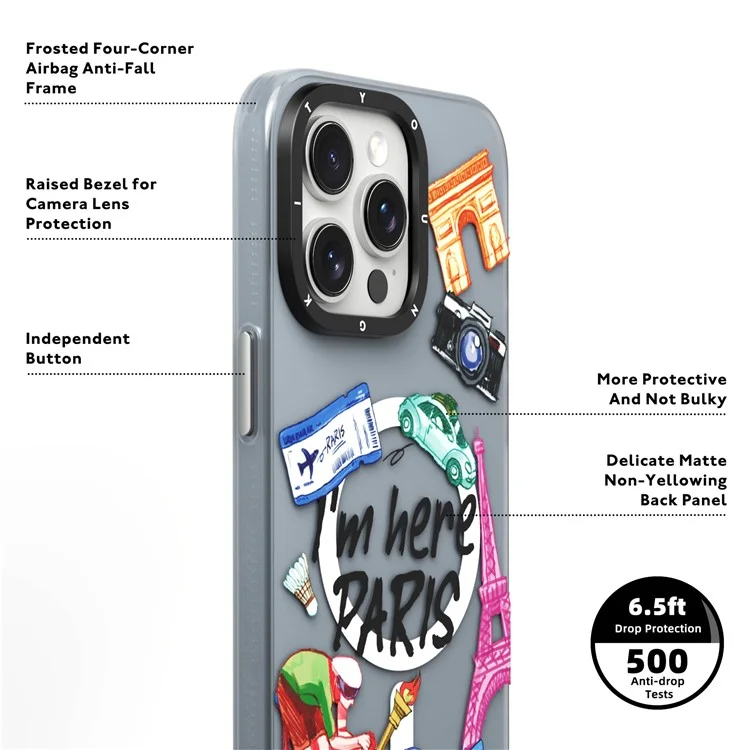 YOUNGKIT I'm Here Paris Series per iPhone 15 Pro Max Custodia Magnetica Airbag Protettiva PC+TPU Custodia per Telefono