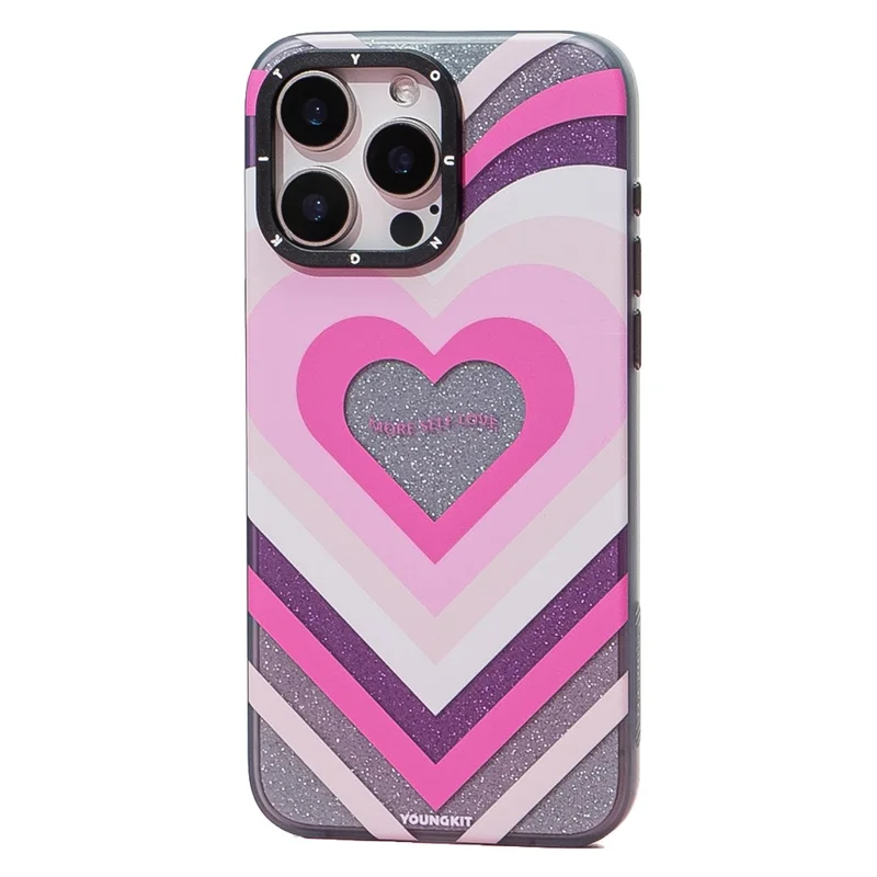 YOUNGKIT Dazzling Series For iPhone 15 Pro Max Magnetic Case Cute Pattern Hard PC Back Protective Cover - Heart