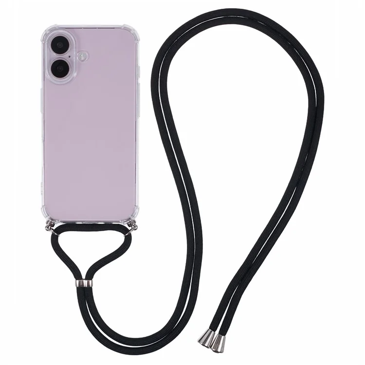 Custodia per iPhone 16 Clear TPU Protective Back Phone Cover con cinghia (foro lente grande)