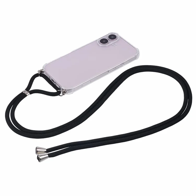 Custodia per iPhone 16 Clear TPU Protective Back Phone Cover con cinghia (foro lente grande)