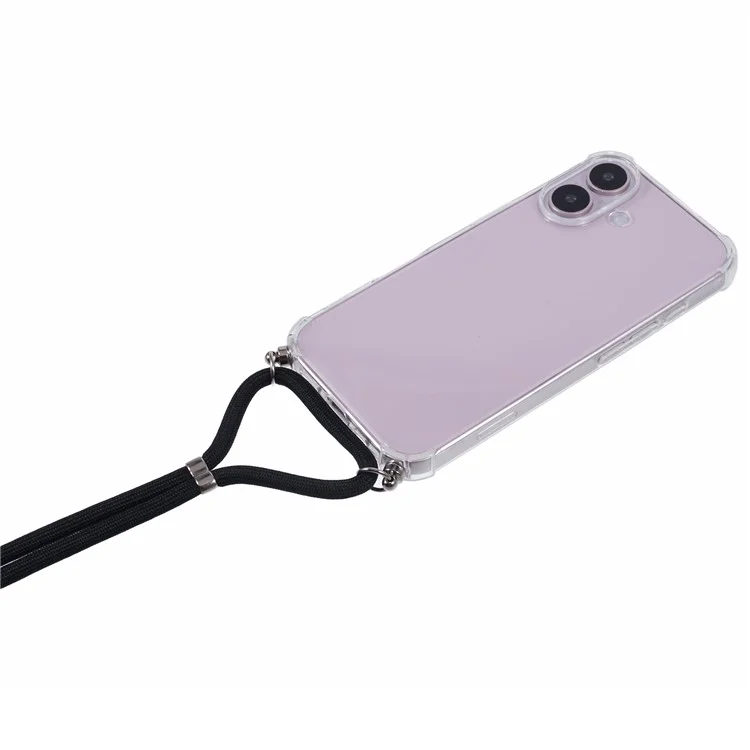 Custodia per iPhone 16 Clear TPU Protective Back Phone Cover con cinghia (foro lente grande)