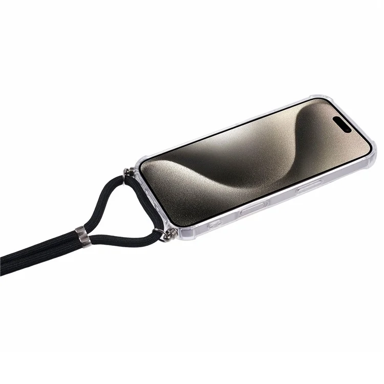 Custodia per iPhone 16 Clear TPU Protective Back Phone Cover con cinghia (foro lente grande)