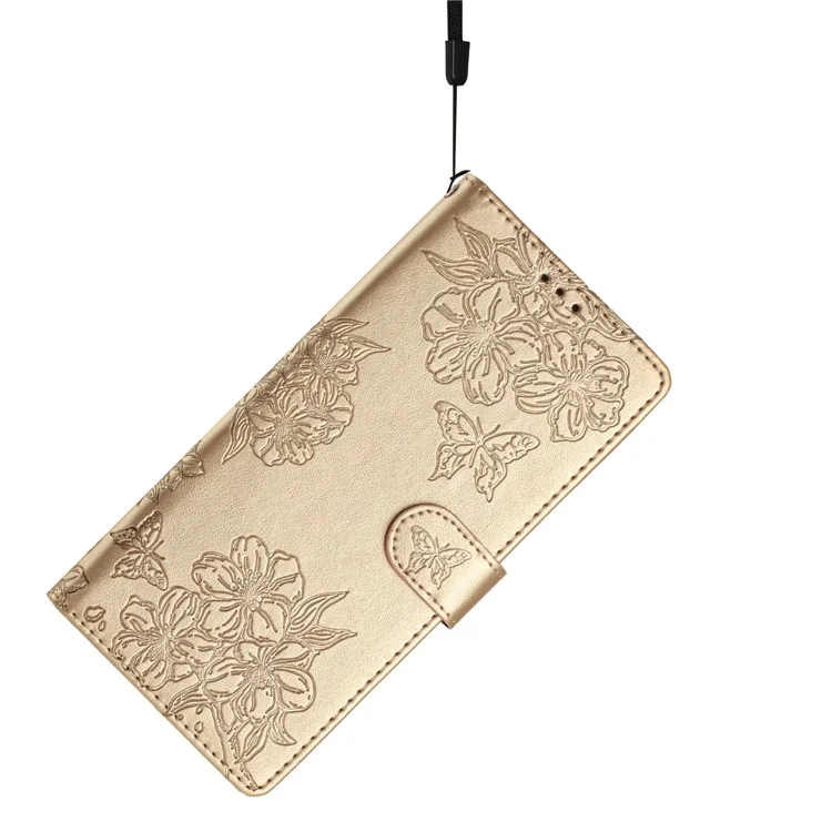 Per Google Pixel 9 Case Butterfly Flower Pattern PU Leather Wallet Stand Phone Cover - Oro