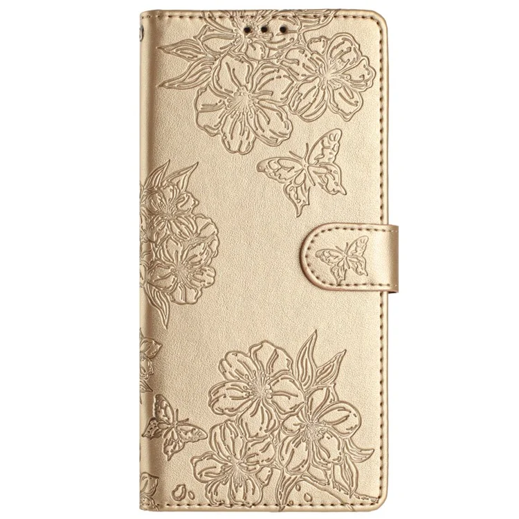 Per Google Pixel 9 Case Butterfly Flower Pattern PU Leather Wallet Stand Phone Cover - Oro