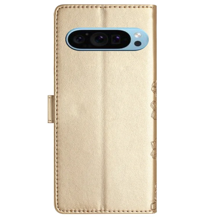 Per Google Pixel 9 Case Butterfly Flower Pattern PU Leather Wallet Stand Phone Cover - Oro
