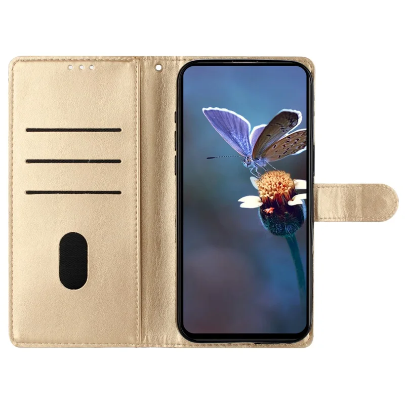 For Xiaomi Redmi Note 13 5G Case Butterfly Flower Drop-Proof PU Leather Wallet Phone Cover - Gold