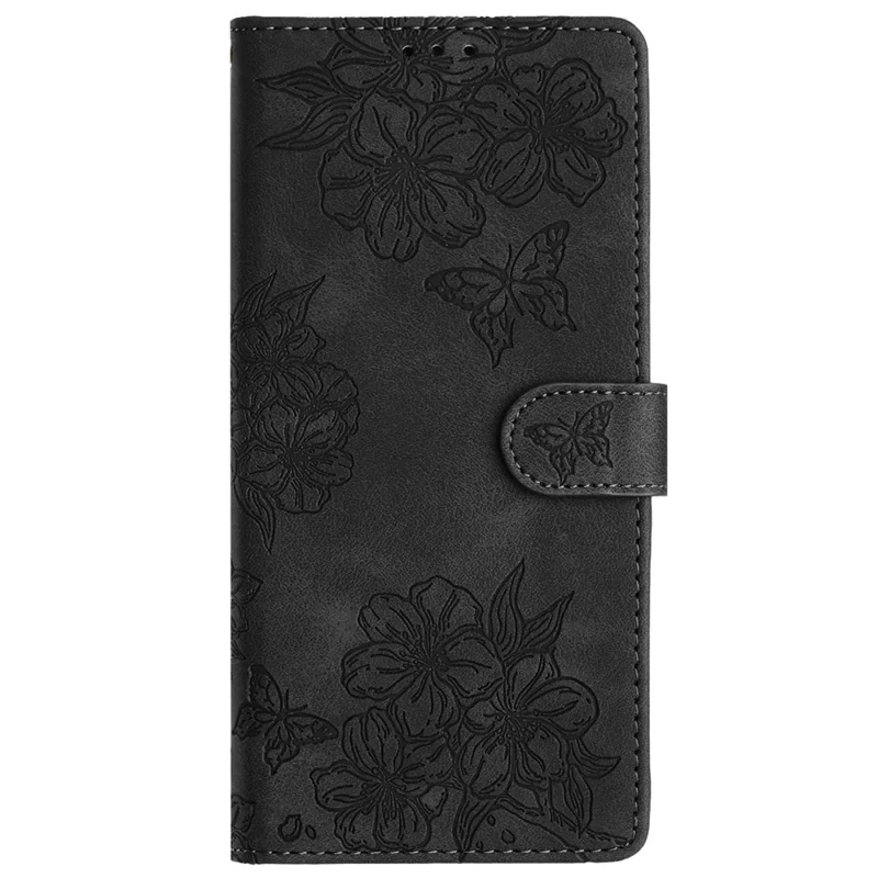 Para Google Pixel 9 Case Borboleta Flor Design Pele-Toque Couro Carteira Telefone Capa - Preto