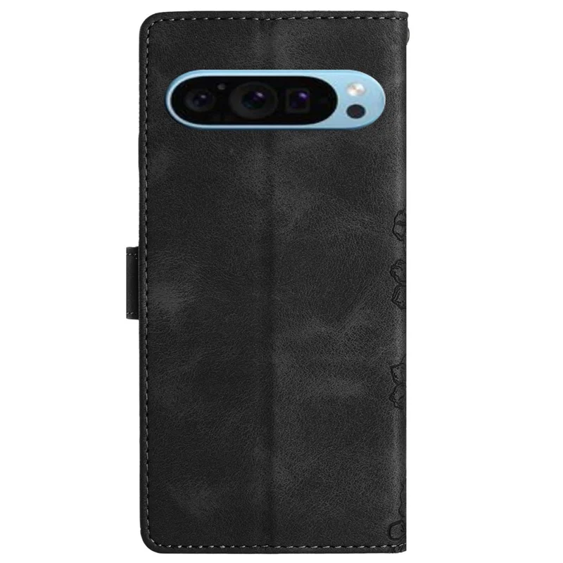 Para Google Pixel 9 Case Borboleta Flor Design Pele-Toque Couro Carteira Telefone Capa - Preto