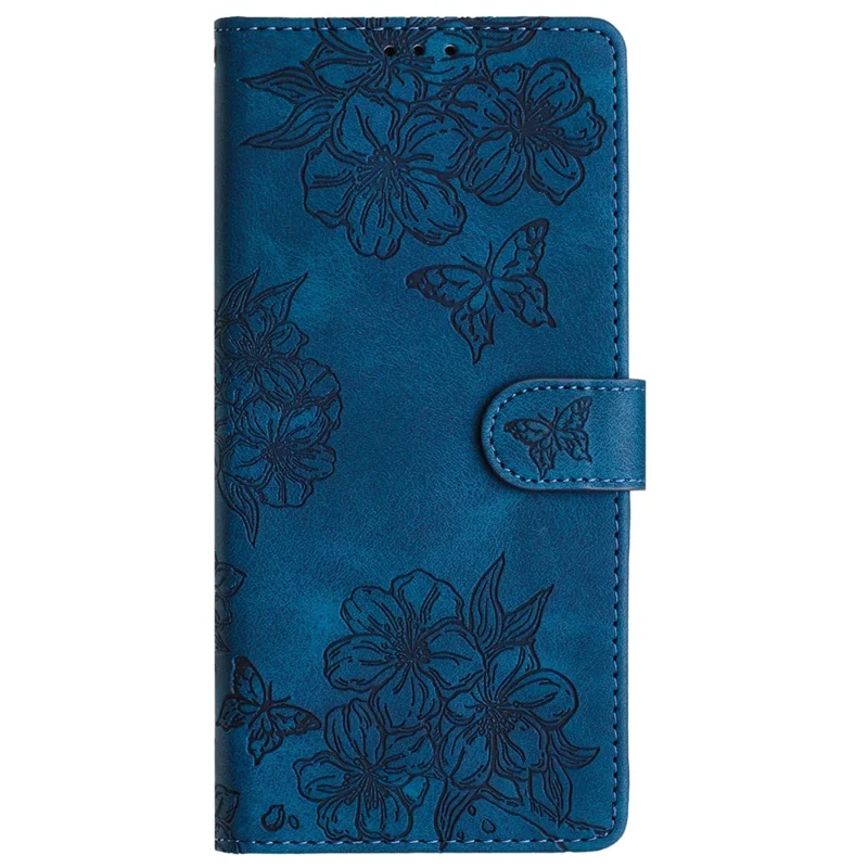 For Google Pixel 9 Case Butterfly Flower Design Skin-touch Leather Wallet Phone Cover - Blue
