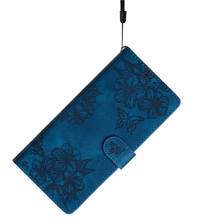 Per Xiaomi Redmi Note 13 Pro+ 5G Case PU Leather Butterfly Flower Pattern Anti-Scratch Phone Cover - Blue