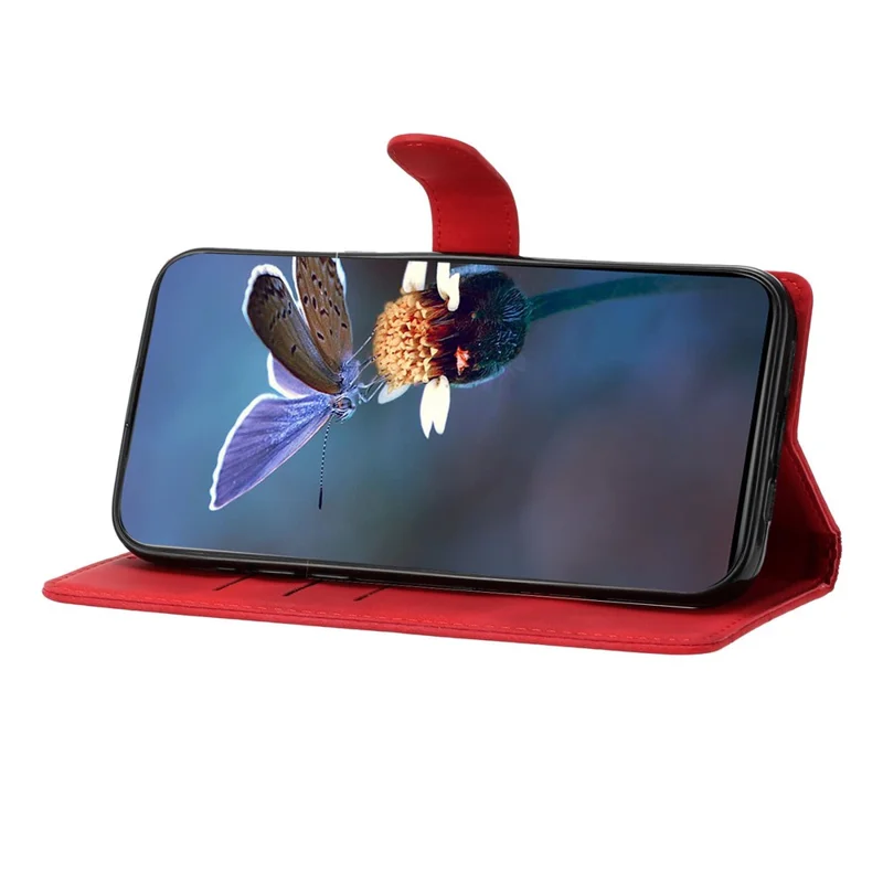 For Xiaomi Redmi Note 13 Pro+ 5G Case PU Leather Butterfly Flower Pattern Anti-scratch Phone Cover - Red