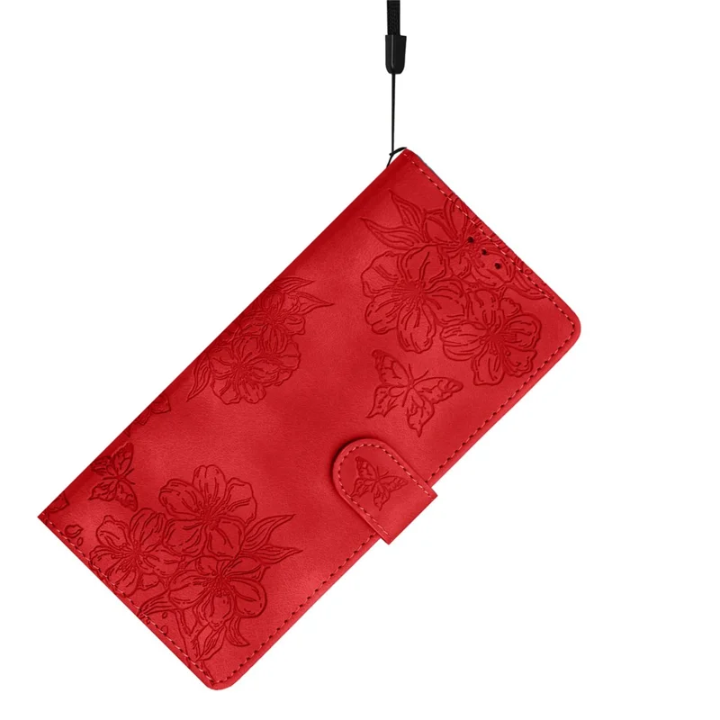 For Xiaomi Redmi Note 13 Pro+ 5G Case PU Leather Butterfly Flower Pattern Anti-scratch Phone Cover - Red