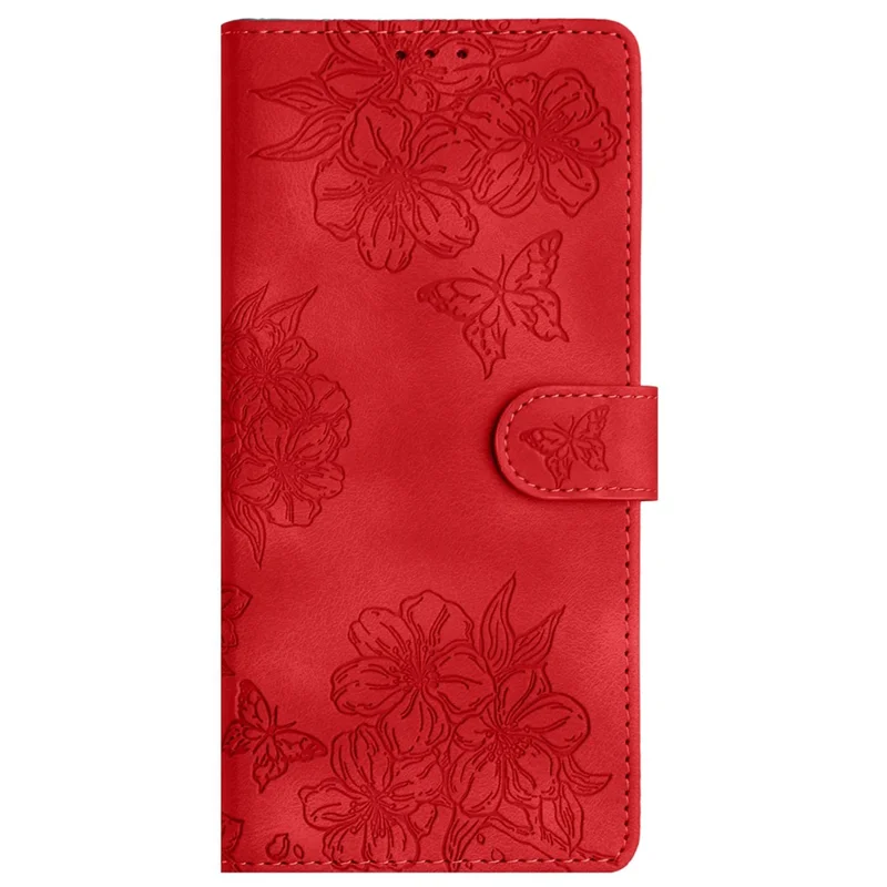 For Xiaomi Redmi Note 13 Pro+ 5G Case PU Leather Butterfly Flower Pattern Anti-scratch Phone Cover - Red