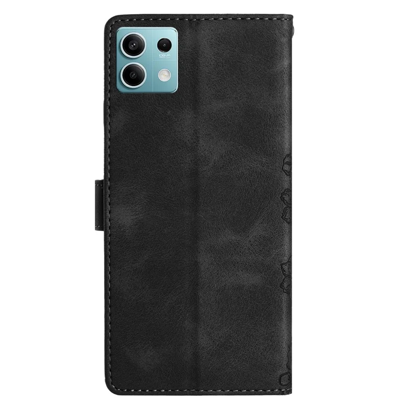 For Xiaomi Redmi Note 13 5G Case Butterfly Flower Pattern Skin-Touch Anti-Drop Leather Phone Cover - Black
