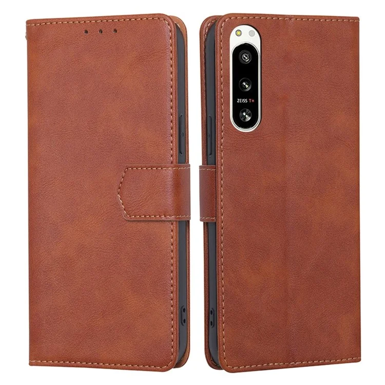 For Sony Xperia 5 IV 5G Waterproof PU Leather Case RFID Blocking Magnetic Clasp Phone Cover with Stand Wallet - Brown