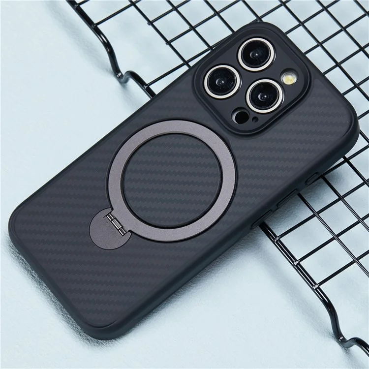 Para iPhone 15 Pro Case Hidden Magnetic Kickstand TPU+PC Phone Cover Carbon Fiber Texture
