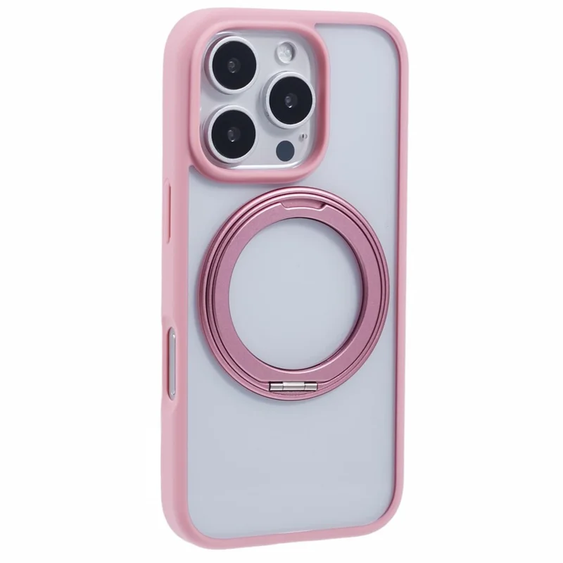 Para o caso do iPhone 16 Pro PC+TPU Phone Cover Rotação Anel Suporte Kickstand - Rosa