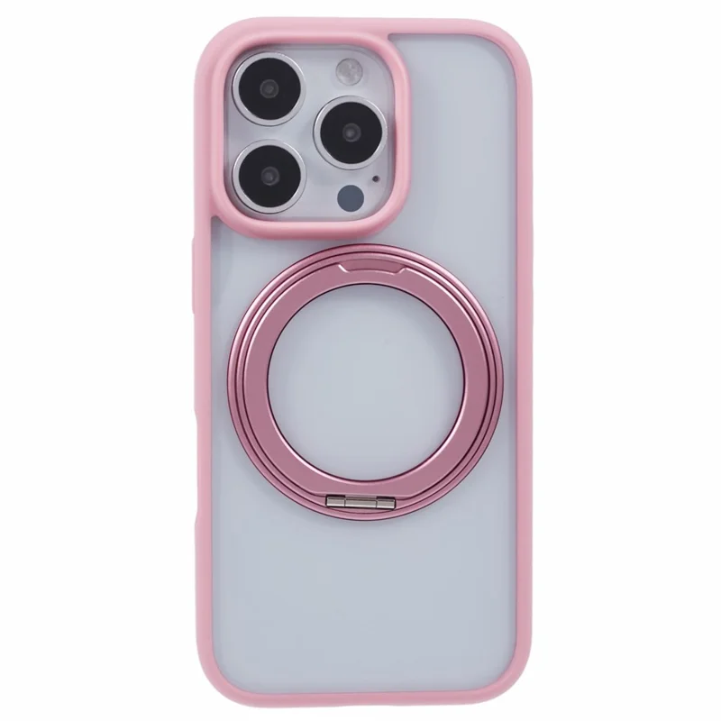 Para o caso do iPhone 16 Pro PC+TPU Phone Cover Rotação Anel Suporte Kickstand - Rosa