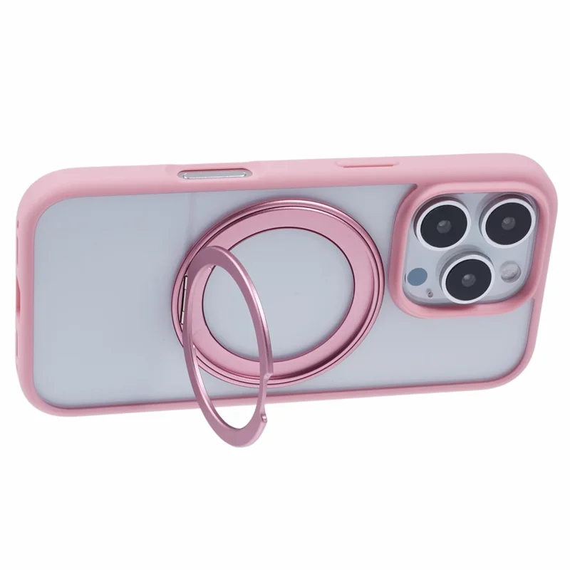 Para o caso do iPhone 16 Pro PC+TPU Phone Cover Rotação Anel Suporte Kickstand - Rosa