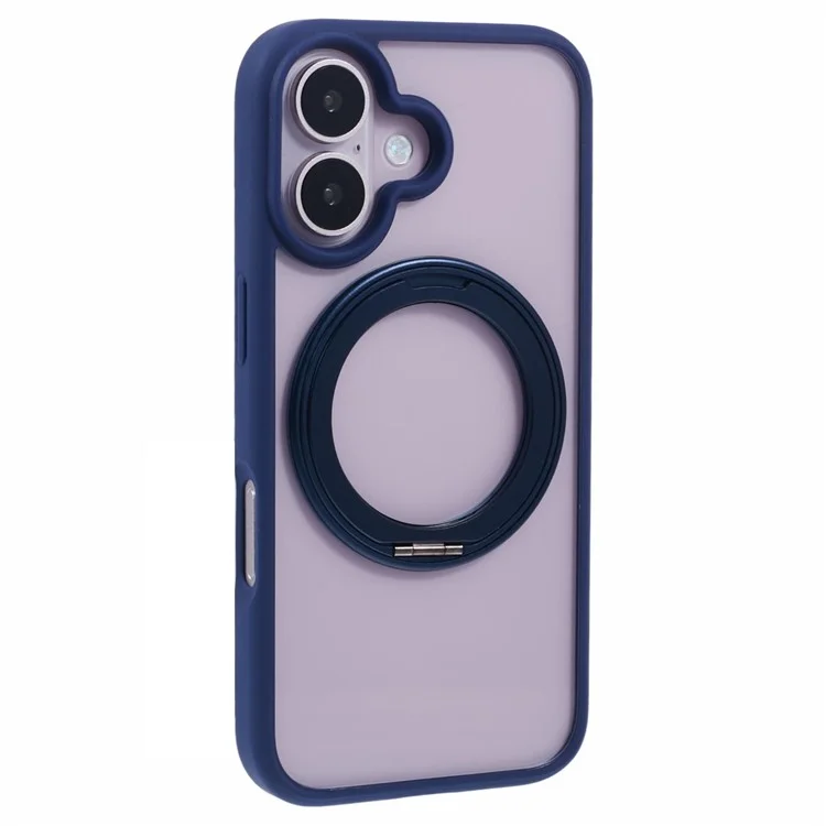 Für iPhone 16 Case mit integriertem Ständer PC+TPU Handyhülle mit Drehring - Blau
