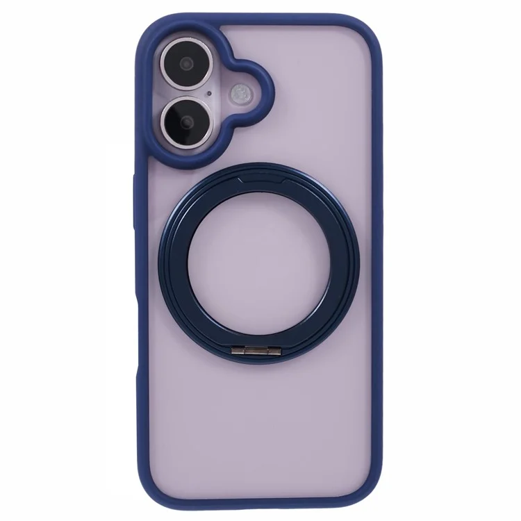 Für iPhone 16 Case mit integriertem Ständer PC+TPU Handyhülle mit Drehring - Blau