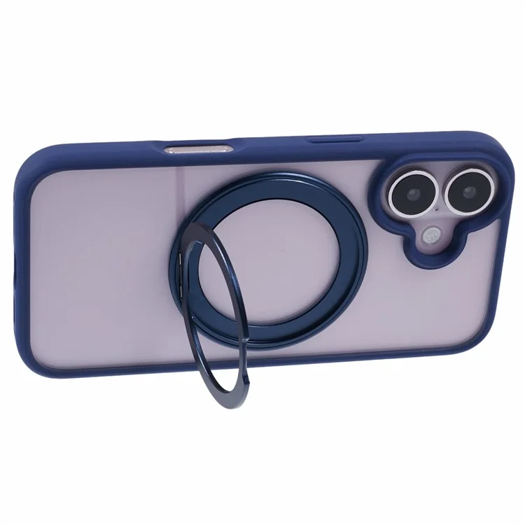 Für iPhone 16 Case mit integriertem Ständer PC+TPU Handyhülle mit Drehring - Blau