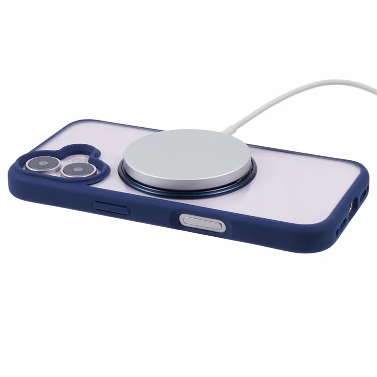 Für iPhone 16 Case mit integriertem Ständer PC+TPU Handyhülle mit Drehring - Blau