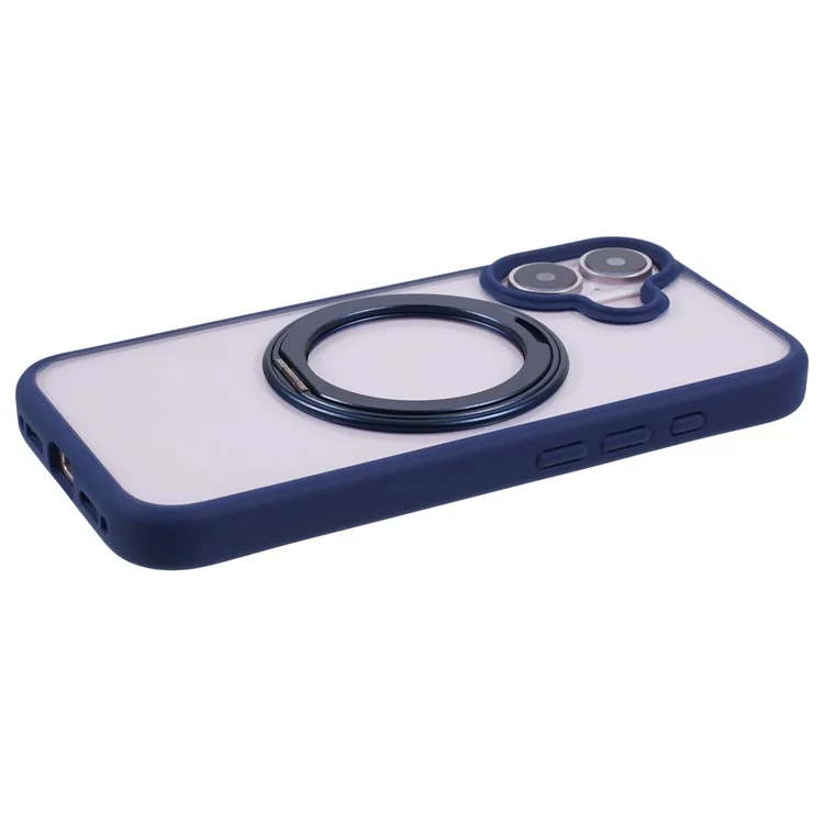 Für iPhone 16 Case mit integriertem Ständer PC+TPU Handyhülle mit Drehring - Blau