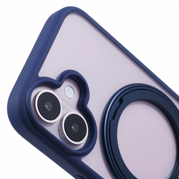 Für iPhone 16 Case mit integriertem Ständer PC+TPU Handyhülle mit Drehring - Blau