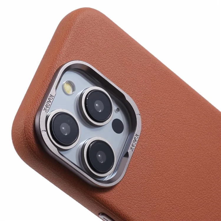 X-LEVEL Para iPhone 15 Pro Funda Slim de Piel PU y PC Rígido - Marrón