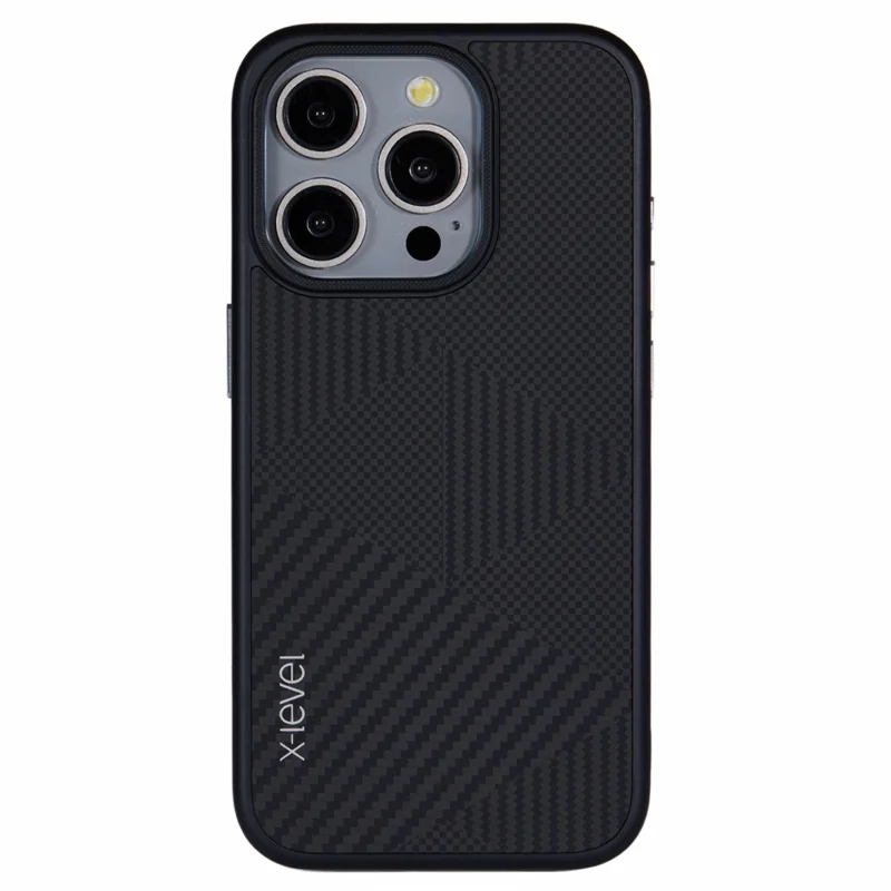 X-LEVEL For iPhone 15 Pro Case Ultra-thin PC Hard Phone Cover Carbon Nano Fiber Texture - Black