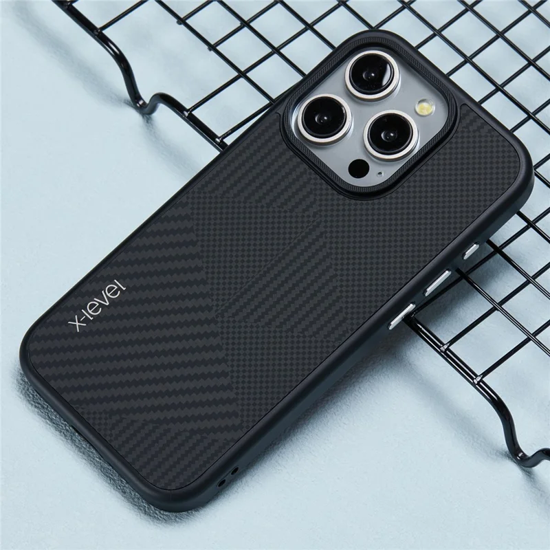 X-LEVEL For iPhone 15 Pro Case Ultra-thin PC Hard Phone Cover Carbon Nano Fiber Texture - Black