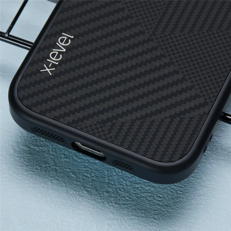 X-LEVEL For iPhone 15 Pro Case Ultra-thin PC Hard Phone Cover Carbon Nano Fiber Texture - Black