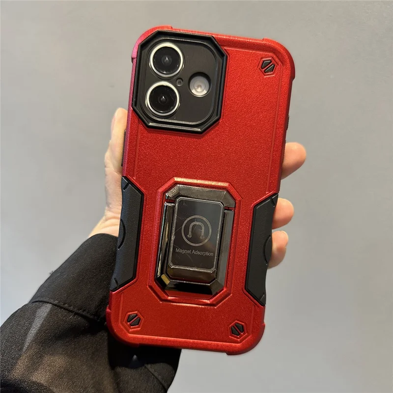 For iPhone 16 Kickstand Case Anti-Drop PC+TPU Phone Cover - Red