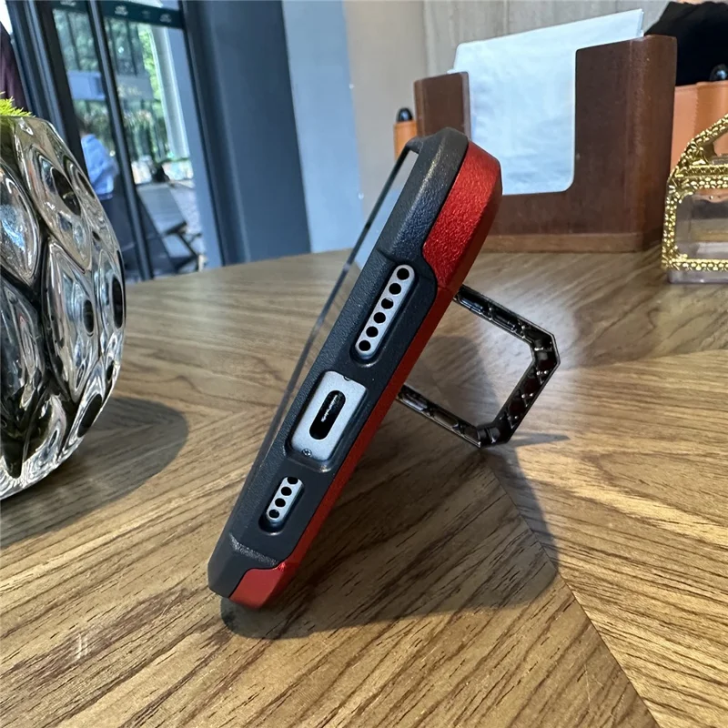 For iPhone 16 Kickstand Case Anti-Drop PC+TPU Phone Cover - Red