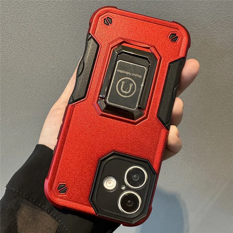 For iPhone 16 Kickstand Case Anti-Drop PC+TPU Phone Cover - Red