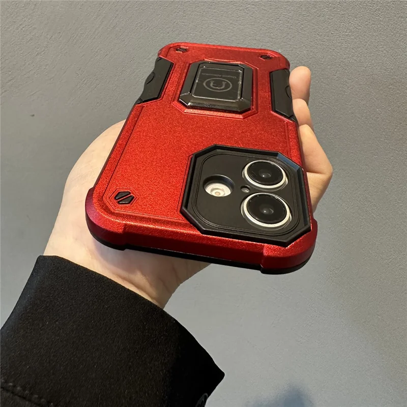 For iPhone 16 Kickstand Case Anti-Drop PC+TPU Phone Cover - Red