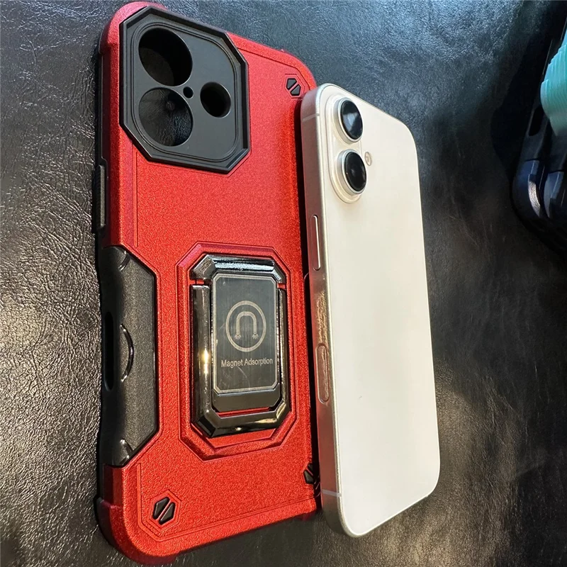 For iPhone 16 Kickstand Case Anti-Drop PC+TPU Phone Cover - Red